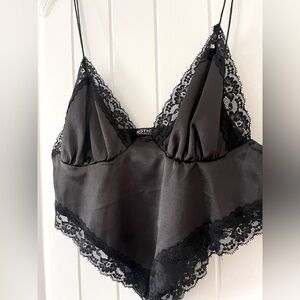 Nasty Gal Black Lace Trim Crop Top